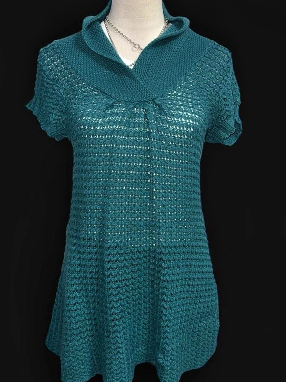 Say What Crochet Mini Dress in teal Blue Large Like New
